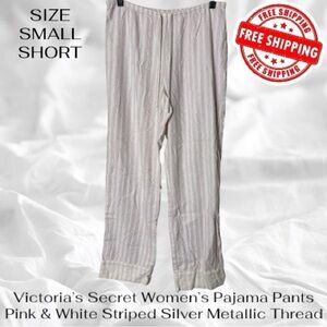 Victoria’s Secret Women’s Small Pajama Pants Pink Striped Silver Metallic Thread